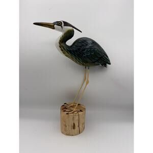 Hand Painted Wooden statue of a Blue Heron 14”Hx 10”W Nautical Sea Bird Beach